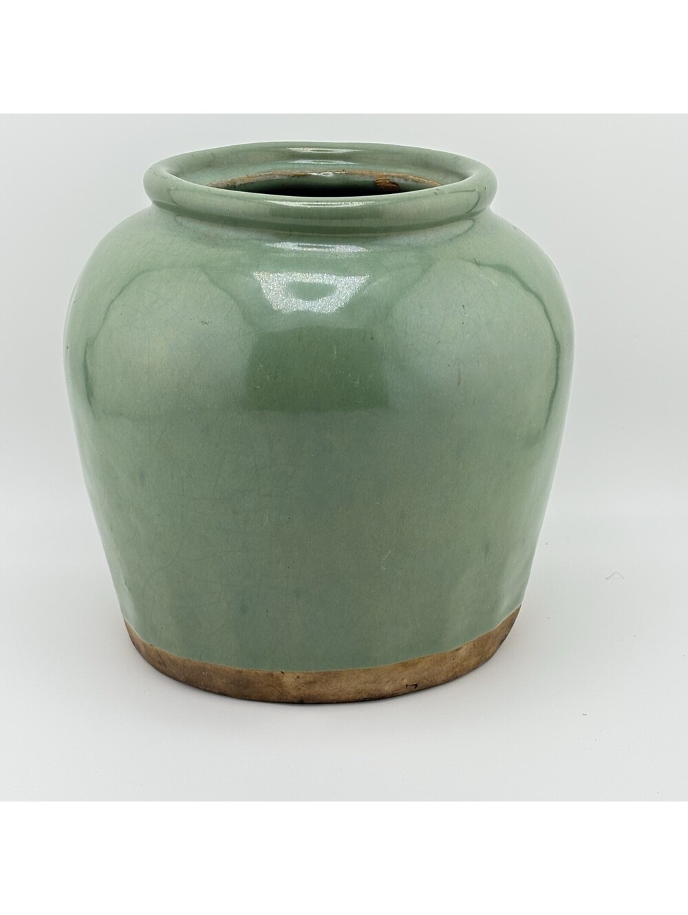 Early 20th Century Chinese Sage Green Crackle Glaze Stoneware Storage Jar 6.4"